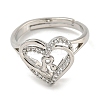 Heart with Letter Rack Plating Brass Micro Pave Clear Cubic Zirconia Adjustable Rings for Women RJEW-I105-01P-R-2