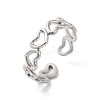 Non-Tarnish 304 Stainless Steel Hollow Heart Open Cuff Ring for Women RJEW-K245-28P-3