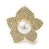 Rack Plating Brass Micro Pave Cubic Zirconia Flower Open Cuff Rings RJEW-P110-03G-2