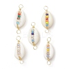 Natural Cowrie Shell & Faceted Glass Connetctor Charms PALLOY-JF02664-02-1