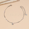 Brass Pave Clear Cubic Zirconia Flower Charm 304 Stainless Steel and Glass Chain Anklets for Women FS-WG0557A-03-1