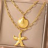 Bohemian Styles 304 Stainless Steel Starfish and Shell Shape Pendant Double Layer Necklaces for Women NJEW-F343-01G-3