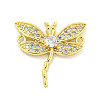 Rack Plating Brass Pave Clear Cubic Zirconia Dragonfly Connector Charms KK-P270-19G-1