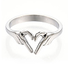 Non-Tarnish 304 Stainless Steel Hand Heart Cuff Rings LS-RJEW-N038-121P-3
