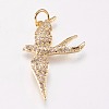 Brass Micro Pave Cubic Zirconia Bird Pendants ZIRC-A009-36G-1
