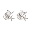 Starfish with Shell Shape Brass Micro Pave Clear Cubic Zirconia Stud Earrings EJEW-L278-05P-4