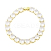 Brass Pave Clear Cubic Zirconia Flat Round Link Chain Bracelets for Women BJEW-A034-02G-2