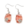 Oval with Flower Brass Dangle Earrings EJEW-XCP0001-15-1
