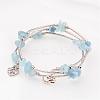 Three Loops Natural Aquamarine Beaded Wrap Bracelets BJEW-JB02331-02-1