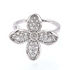 Flower Brass Micro Pave Clear Cubic Zirconia Cuff Ring Settings KK-T076-70P-2