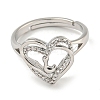 Heart with Letter Rack Plating Brass Micro Pave Clear Cubic Zirconia Adjustable Rings for Women RJEW-I105-01P-L-2