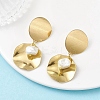201 Stainless Steel Shell Pearl Flat Round Dangle Stud Earrings EJEW-JE06751-01-1