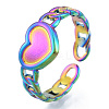 Ion Plating(IP) 304 Stainless Steel Heart with Chain Cuff Rings RJEW-N038-127M-1