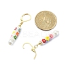 Glass Seed Braided Column with Flower Dangle Leverback Earrings EJEW-MZ00055-4