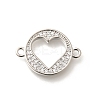 Rack Plating Brass Clear Cubic Zirconia Flat Round with Hollow Heart Connector Charms KK-L225-036P-1