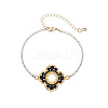 Glass Seed Beaded Flower Link Bracelet with Golden Stainless Steel Chains EZ8902-2-1