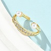 Brass Micro Pave Cubic Zirconia ABS Imitation Pearl Cuff Rings RJEW-D307-02G-C-1
