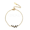 304 Stainless Steel Rhinestone Leaf Link Bracelets SA-CBA5F76-03G-02-4