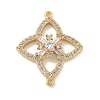 Rack Plating Brass Clear Cubic Zirconia Flower Connector Charms KK-A234-063G-1
