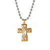 304 Stainless Steel Pave Clear Cubic Zirconia Geometric Pendant Necklaces WG22380-02-1