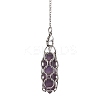 304 Stainless Steel Chain Macrame Pouch Bullet Natural Rose Quartz & Amethyst & Synthetic Turquoise Holder Dowsing Pendulums PALLOY-JF02881-4