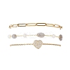 304 Stainless Steel Heart & Natural Labradorite Nuggets Link Chain 3 Layer Stackable Necklaces BJEW-JB12459-02-2