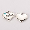 Wedding Theme Antique Silver Tone Tibetan Style Heart with Bride Rhinestone Charms X-TIBEP-N005-12A-1