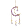 Natural Amethyst Chips Moon & Glass Teardrop Suncatchers PW-WG75240-04-1