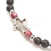 Natural & Synthetic Mixed Gemstone Beaded Stretch Bracelet with Clear Cubic Zirconia Cross for Women BJEW-JB08247-01-5
