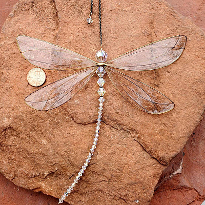 1Pc Glass & Metal Enamel Dragonfly Pendant Decorations HJEW-CN0001-29-1