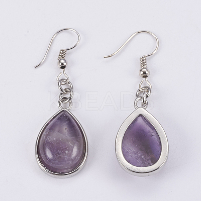 Natural Amethyst Dangle Earrings EJEW-F133-02B-1