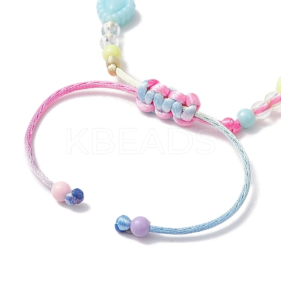 Adjustable Candy Color Heart Acrylic Braided Kid Beaded Bracelets for Girls BJEW-JB10221-1