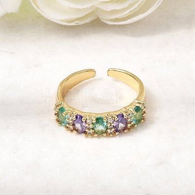 Brass Micro Pave Cubic Zirconia Cuff Rings for Women RJEW-K312-07G-1