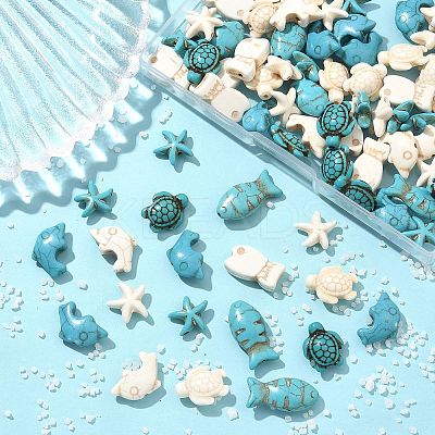 80Pcs 8 Styles Synthetic Turquoise & Howlite & Magnesite Dyed Beads G-FP0001-06-1