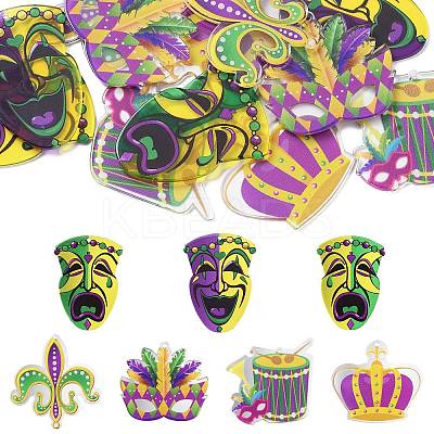 12Pcs 6 Style MARDI GRAS Carnival Double-Sided Transparent Acrylic Pendant SACR-CJ0001-67-1