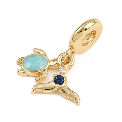 Brass Pave Blue Cubic Zirconia European Dangle Charms KK-N271-34G-1