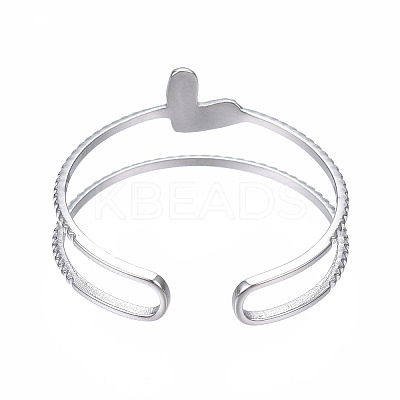 Non-Tarnish 304 Stainless Steel Heart Wrap Open Cuff Ring X-RJEW-T023-73P-1