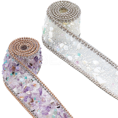 2Rolls 2 Colors Gemstone Chips Iron On Applique Metal Chain Sewing Accessories DIY-PH0002-24-1