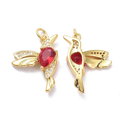 Brass Micro Pave Dark Red Cubic Zirconia Pendants ZIRC-L100-118G-1