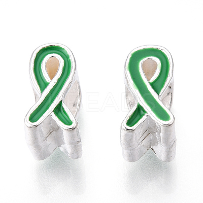 Alloy Enamel Awareness Ribbon Large Hole European Beads MPDL-R036-41D-1
