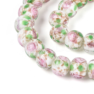 Handmade Lampwork Inner Flower Rondelle Beads Strands LAMP-T022-24K-1