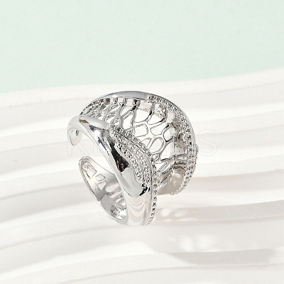 Brass Micro Pave Clear Cubic Zirconia Open Cuff Rings for Women RJEW-A059-05P-1