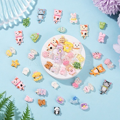 50Pcs 5 Styles Resin Cartoon Animal Cabochons CRES-YW0002-43-1