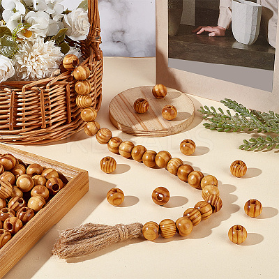 120Pcs Pinewood Large Hole European Beads WOOD-OC0003-81B-1