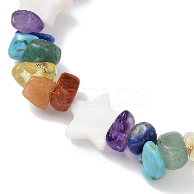 Natural & Synthetic Mixed Gemstone Chips & Shell Beaded Stretch Bracelet BJEW-JB09897-03-1
