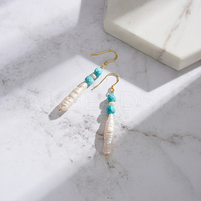 Synthetic Turquoise & Natural Baroque Freshwater Pearl & 925 Sterling Silver Dangle Earrings for Women EJEW-G412-01G-1
