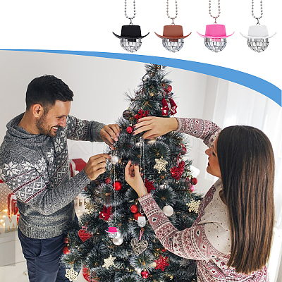 4Pcs 4 Colors Plastic Cap with Glass Disco Ball Pendant Necklace with Iron Ball Chains NJEW-GA0001-06-1