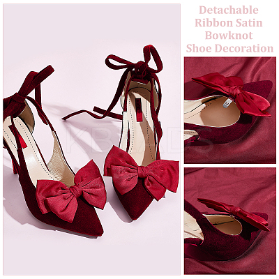 2Pcs Detachable Ribbon Satin Bowknot Shoe Decoration AJEW-PH0011-85B-1