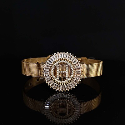 Brass Micro Pave Clear Cubic Zirconia Bangles for Women FS-WGA7409-08-1