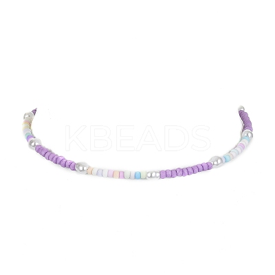 Glass Seed & Plastic Imitation Pearl Beaded Necklace NJEW-JN04377-1
